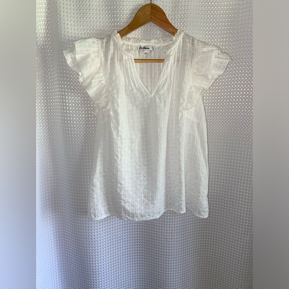 Women's Sam Edelman‎ white Rey Cotton Ruffle-Sleeve Blouse size small - Picture 2 of 11